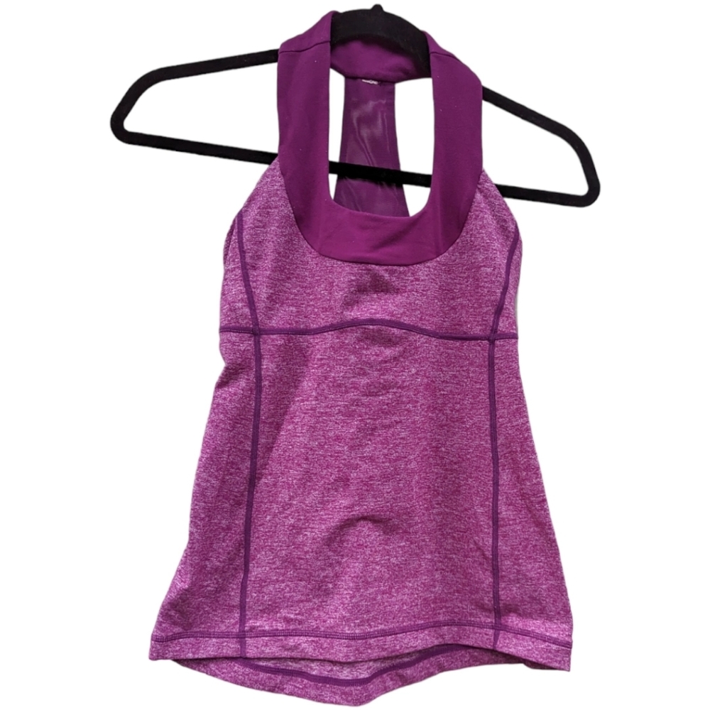 Lululemon Womens Purple Heathered Scoop Neck Yoga Workout Activewear Tan…